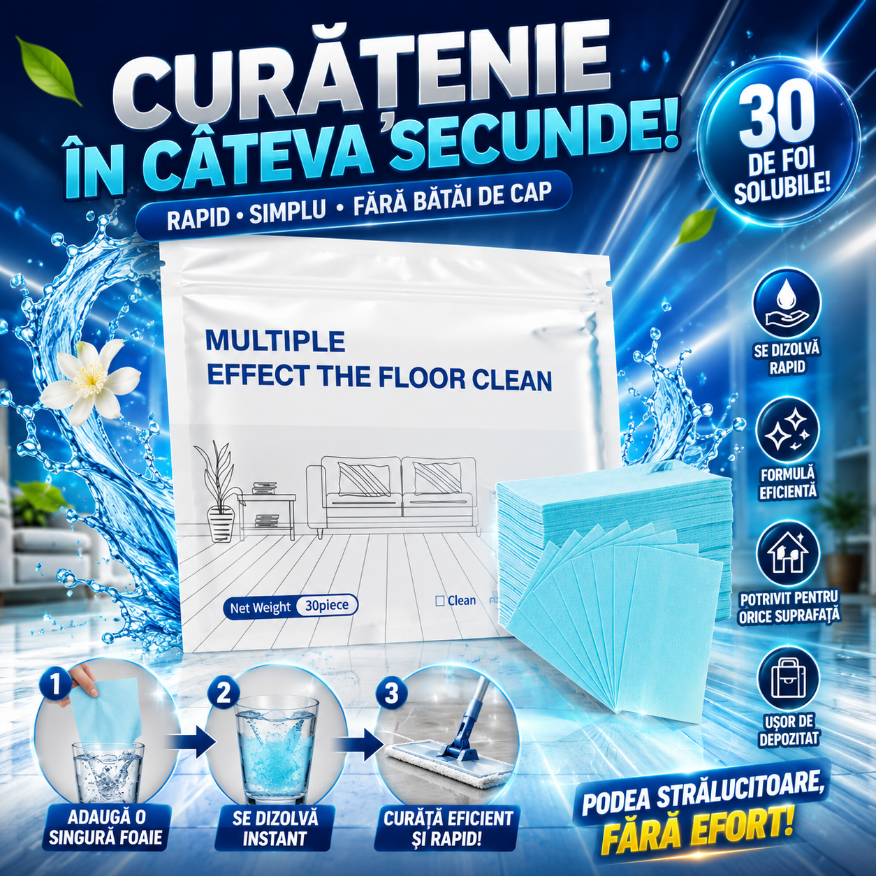 Set 30 Foi Solubile Pentru Curățenie- FloorMagic™