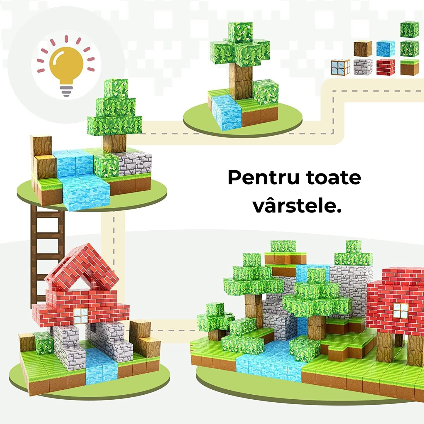 BlockCraft™ - Set 48 Cuburi Magnetice Minecraft