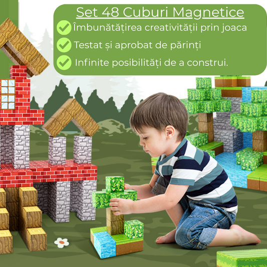 BlockCraft™ - Set 48 Cuburi Magnetice Minecraft