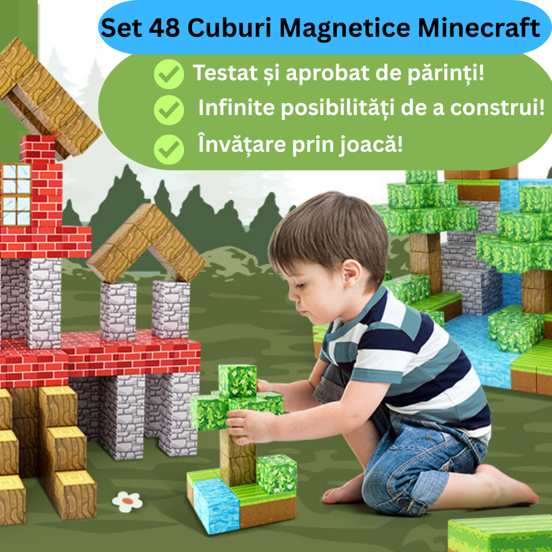 BlockCraft™ - Set 48 Cuburi Magnetice Minecraft
